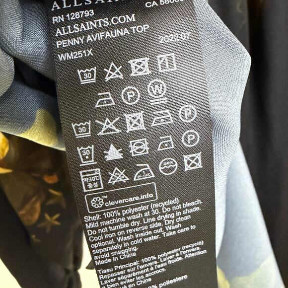 All Saints Black Floral Penny Avifauna Top Womens US 10 Long Sleeve Shirt Blouse - Picture 11 of 11